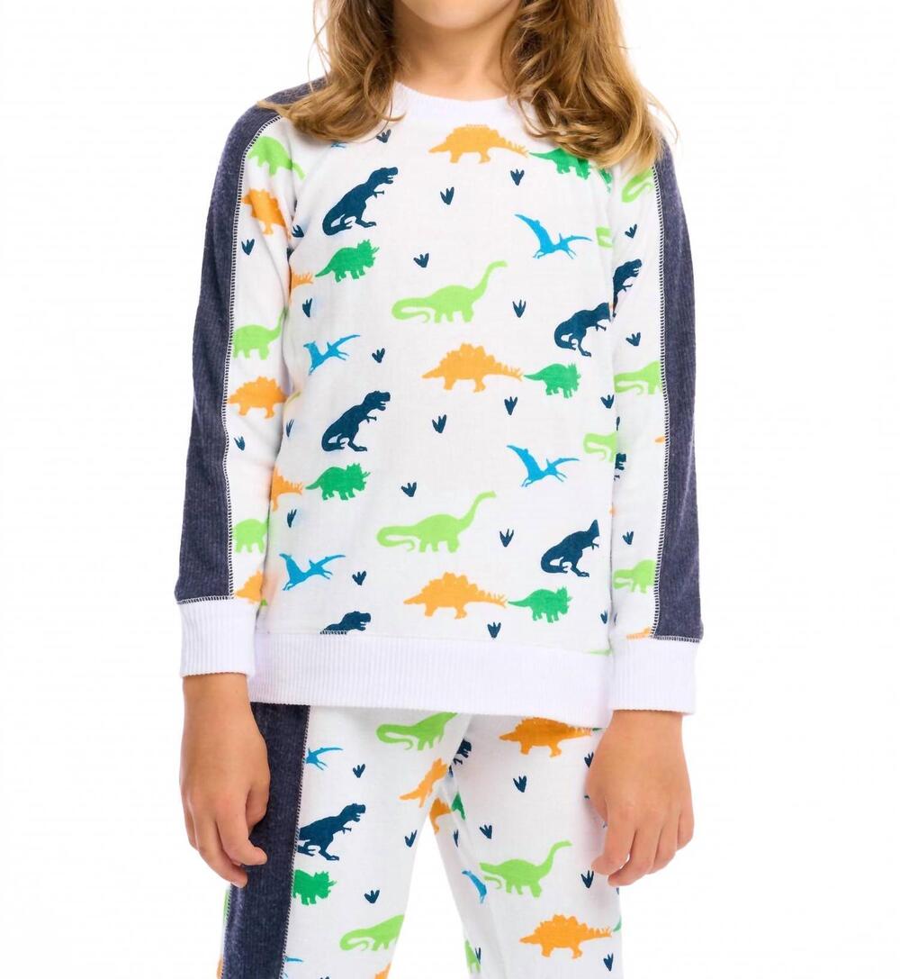 NEW CHASER boy's dino pullover in white